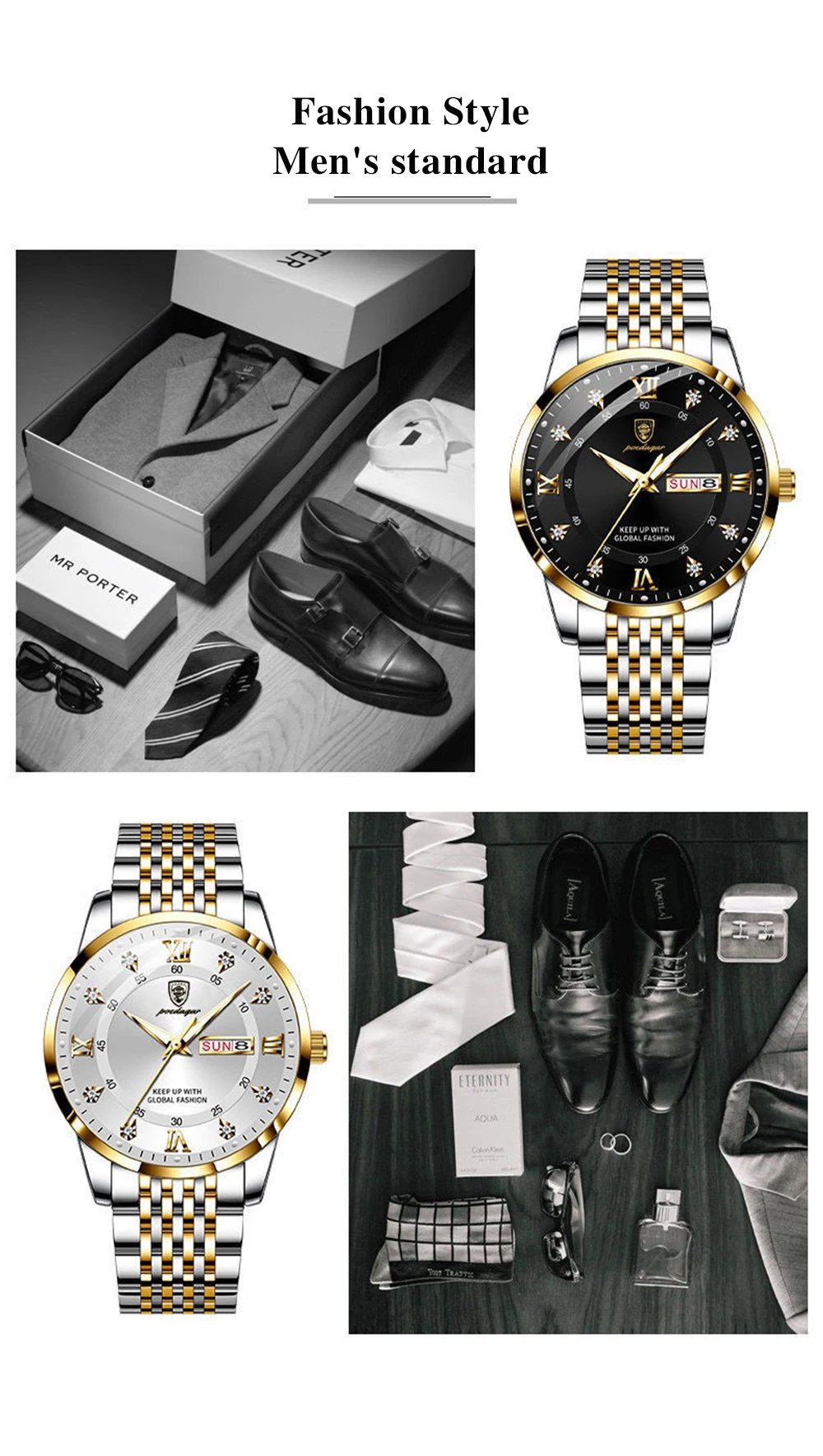 Men Watch Stainless Steel Top Quailty Luxury Push Button Hidden Clasp Waterproof Luminous Date Week Sport Wrist Watches