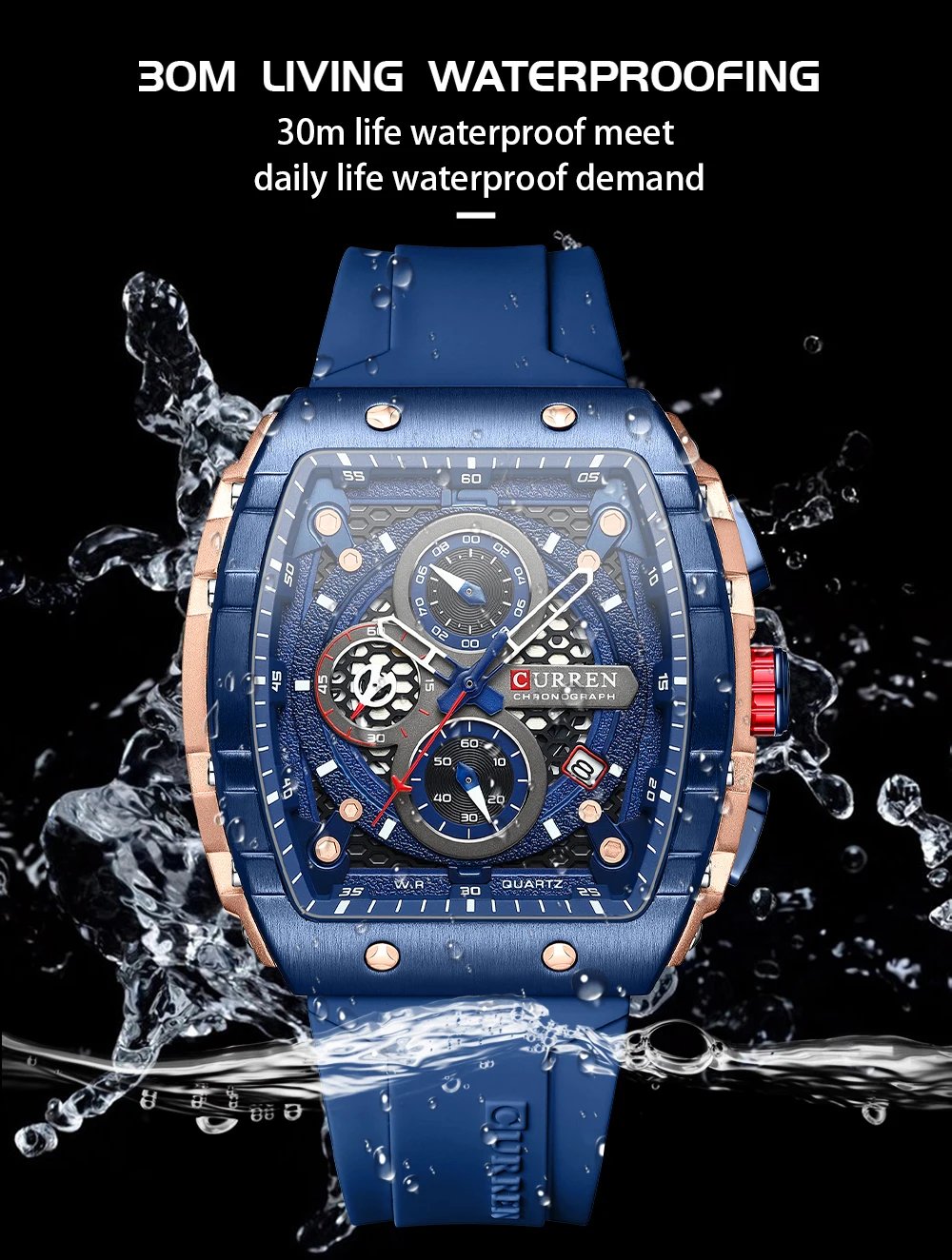 Top Brand Men's Watches Luxury Square Quartz Wristwatch  Waterproof Luminous Chronograph Watch for Men Date Clock