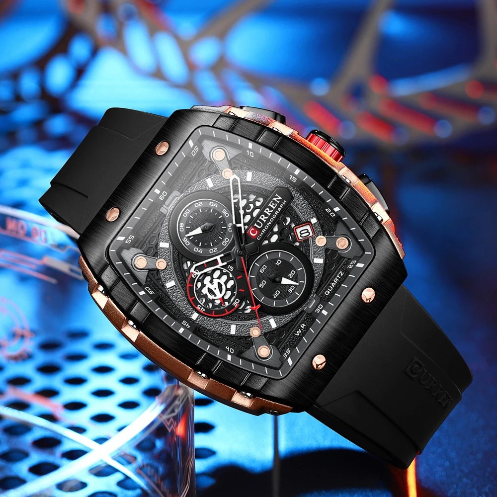 Top Brand Men's Watches Luxury Square Quartz Wristwatch  Waterproof Luminous Chronograph Watch for Men Date Clock