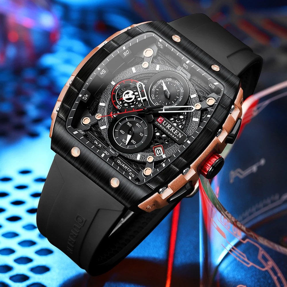 Top Brand Men's Watches Luxury Square Quartz Wristwatch  Waterproof Luminous Chronograph Watch for Men Date Clock