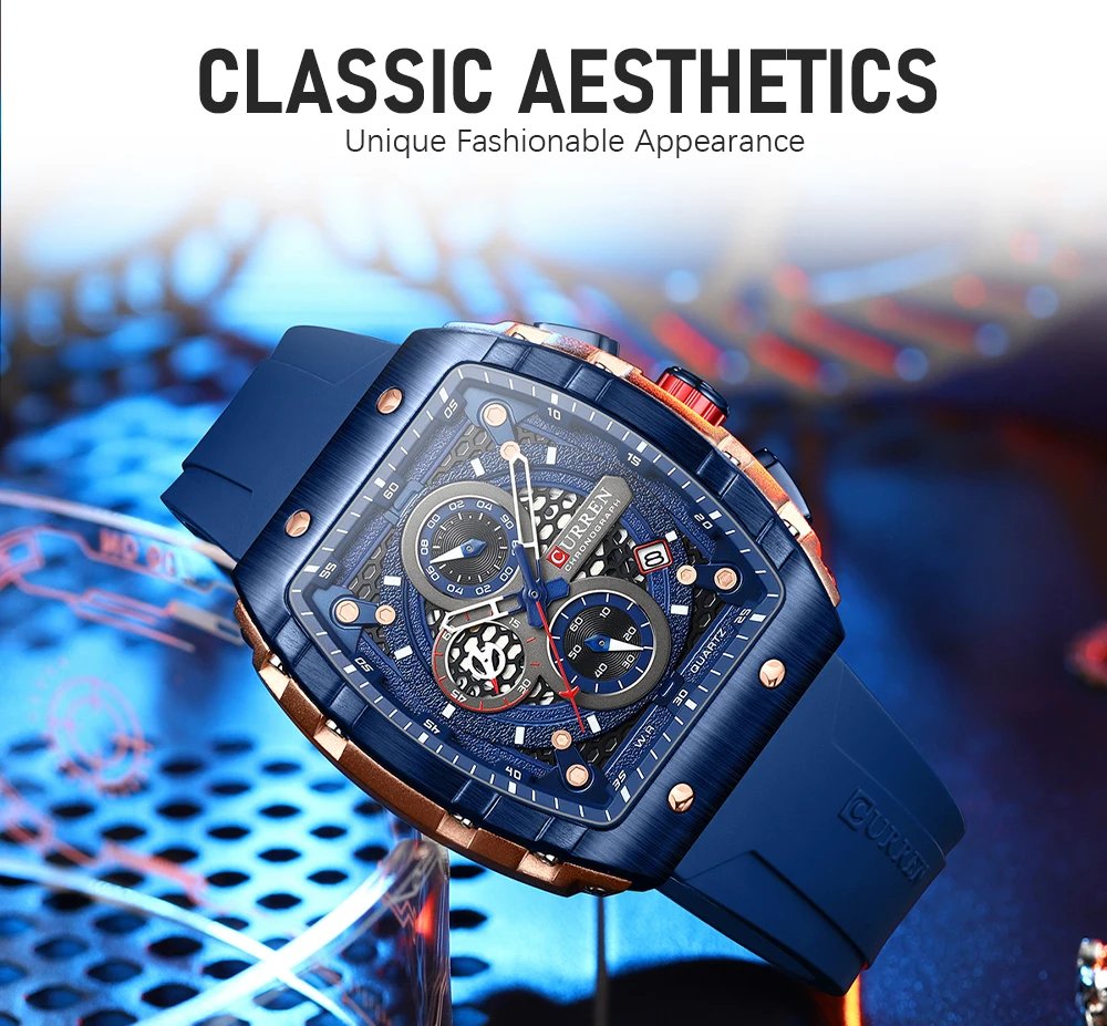 Top Brand Men's Watches Luxury Square Quartz Wristwatch  Waterproof Luminous Chronograph Watch for Men Date Clock
