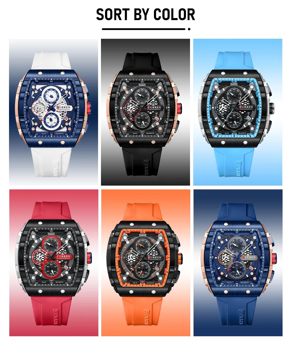 Top Brand Men's Watches Luxury Square Quartz Wristwatch  Waterproof Luminous Chronograph Watch for Men Date Clock