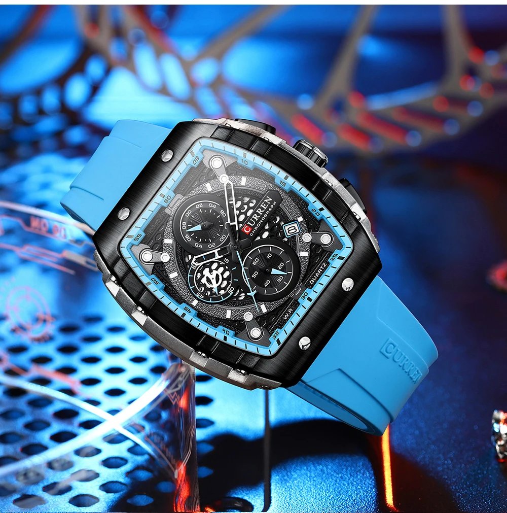 Top Brand Men's Watches Luxury Square Quartz Wristwatch  Waterproof Luminous Chronograph Watch for Men Date Clock