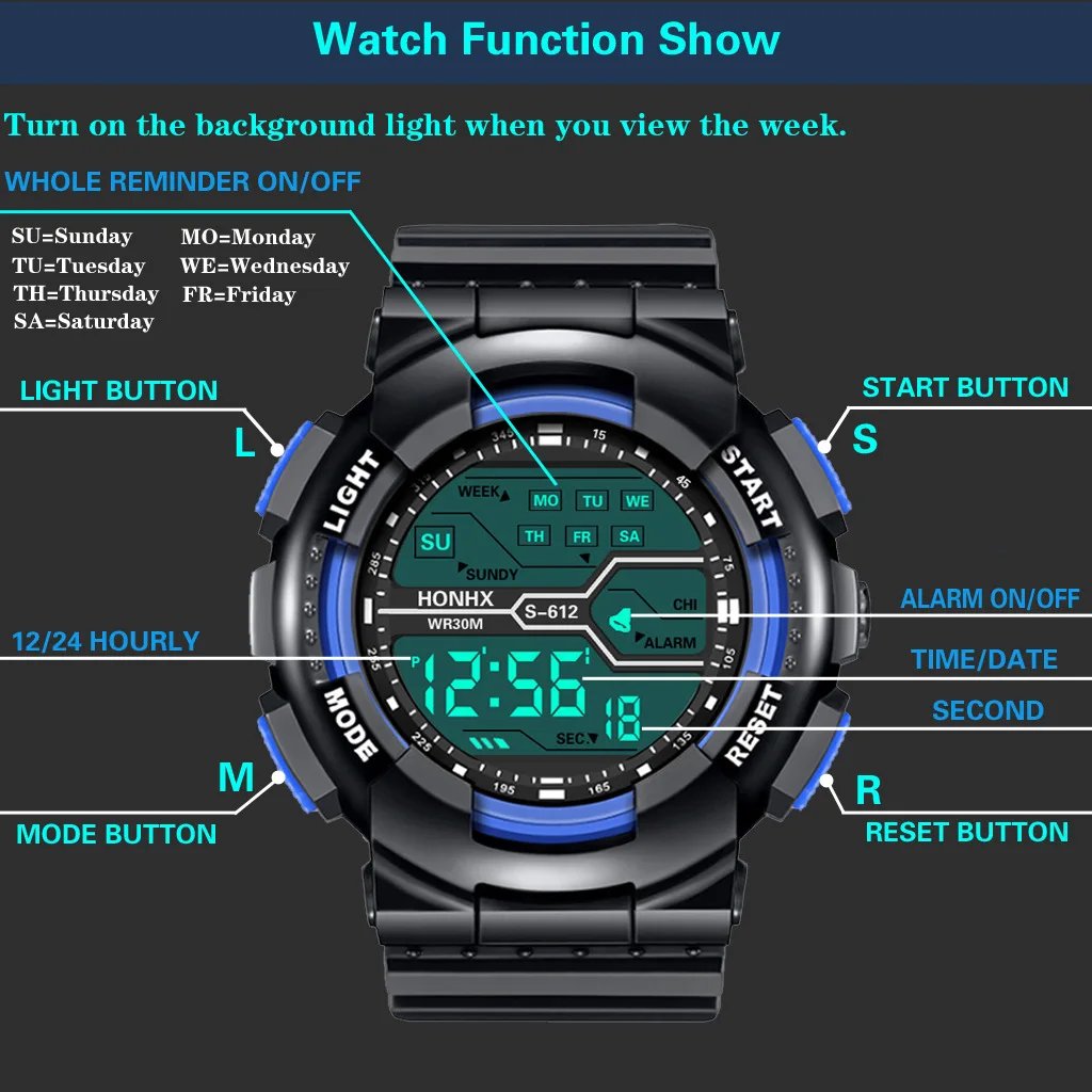 Multifunction Men's Sports Watch LED Digital Watch Big Dial Waterproof Luminous Men Sport Watch Electronic Watches