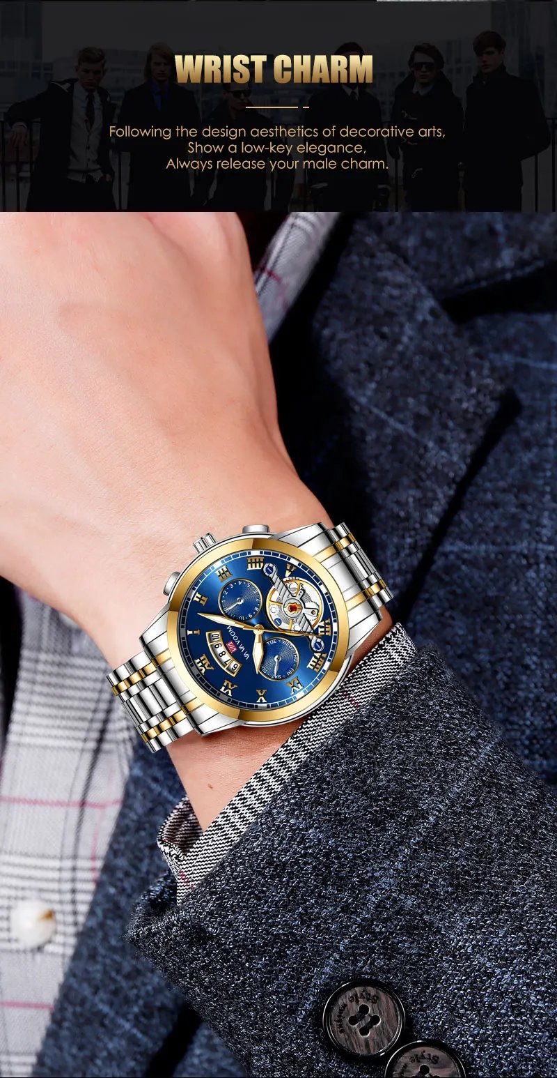 Top Brand Mens Luxury Watch Stainless Steel Luminescence Clock Casual Chic 3Bar Waterproof Outdoor Sport Watch