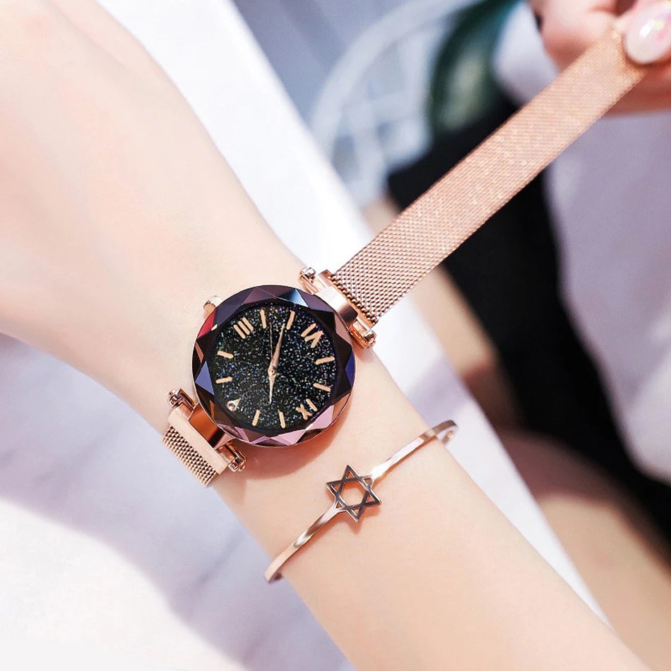 Luxury Starry Sky Women Watches Magnetic Mesh Belt Band Watch Women's Fashion Dress Wristwatch