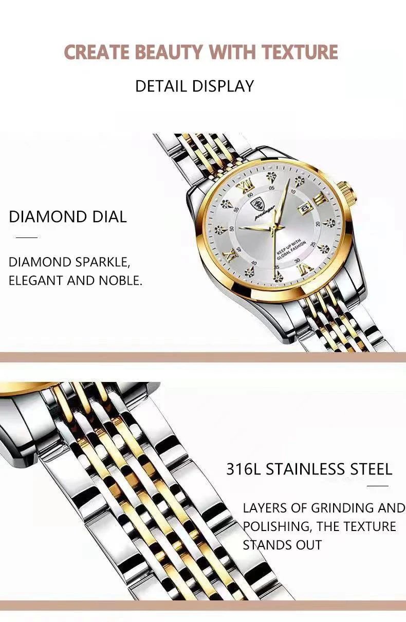 Women Watches Luxury Fashion Ladies Quartz Watch Waterproof Luminous Date Stainless Stain Wristwatch Girlfriend Gift
