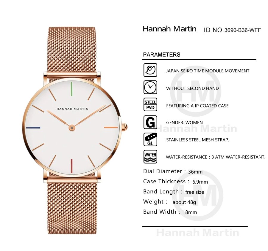 Women Watch Top Brand Dropshipping Japan Quartz Movement 36mm Rose Gold Waterproof Fashionable Nordic Minimalist Ladies Watches