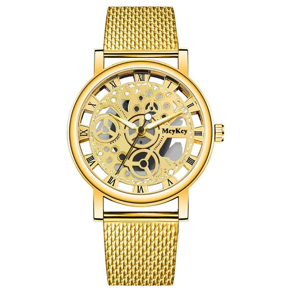New Fashion Top Women Hollow Skeleton Faux Mechanical Watch Ladies Metal Mesh Quartz Wrist Watches For Female Relogio Feminino