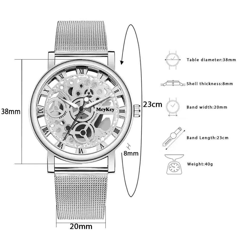 New Fashion Top Women Hollow Skeleton Faux Mechanical Watch Ladies Metal Mesh Quartz Wrist Watches For Female Relogio Feminino