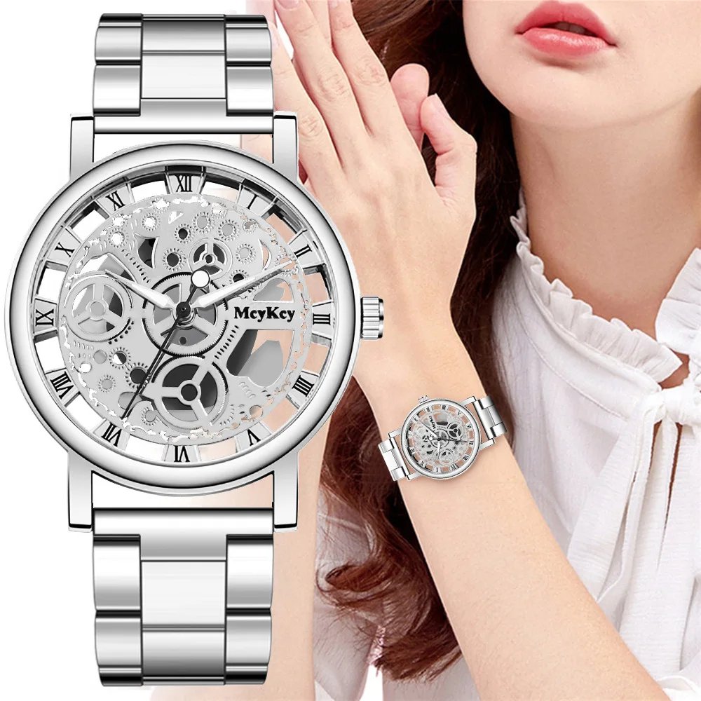 New Fashion Top Women Hollow Skeleton Faux Mechanical Watch Ladies Metal Mesh Quartz Wrist Watches For Female Relogio Feminino