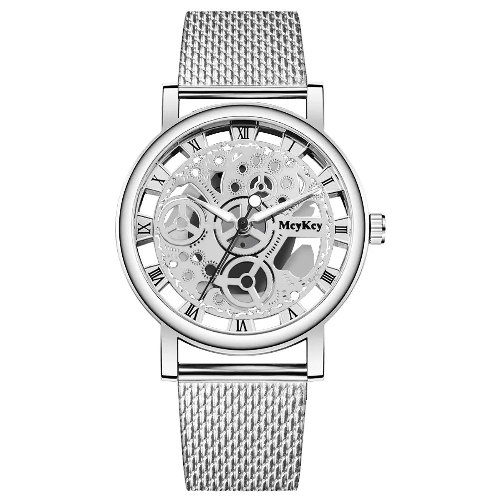 New Fashion Top Women Hollow Skeleton Faux Mechanical Watch Ladies Metal Mesh Quartz Wrist Watches For Female Relogio Feminino