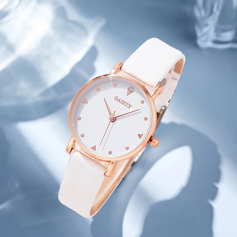 4 PCS Fashion Watch Set Women Necklace Earrings Bracelet Set Watches WristWatch White Leather Strap Ladies Quartz Watch