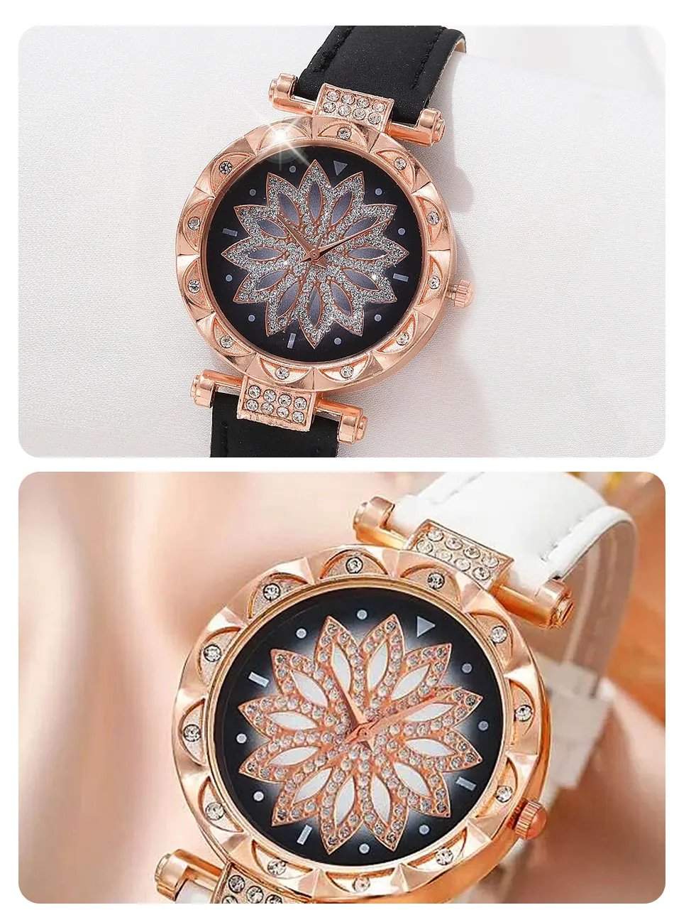 2pcs Luxury Fashion Women Watch Set Multicolour PU Leather Strap Ladies Quartz Wristwatch Alloy Bracelet For Ladies Gift