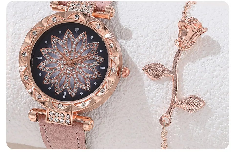 2pcs Luxury Fashion Women Watch Set Multicolour PU Leather Strap Ladies Quartz Wristwatch Alloy Bracelet For Ladies Gift