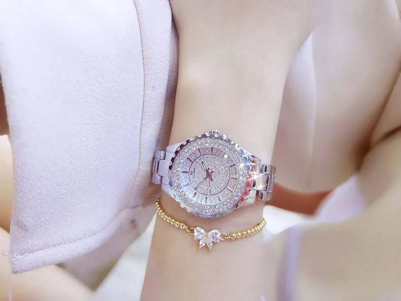 2023 Ladies Wrist Watches Dress Gold Watch Women Crystal Diamond Watches Stainless Steel Silver Clock Women Montre Femme