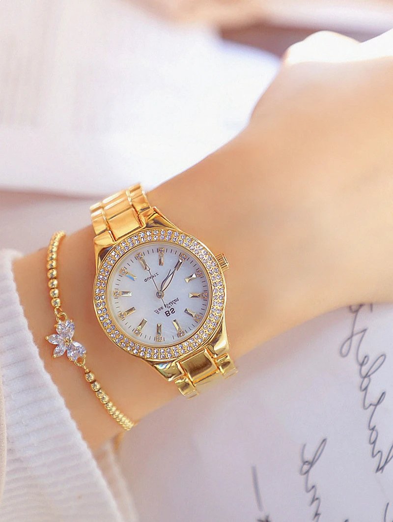 2023 Ladies Wrist Watches Dress Gold Watch Women Crystal Diamond Watches Stainless Steel Silver Clock Women Montre Femme