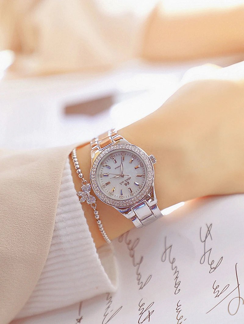 2023 Ladies Wrist Watches Dress Gold Watch Women Crystal Diamond Watches Stainless Steel Silver Clock Women Montre Femme