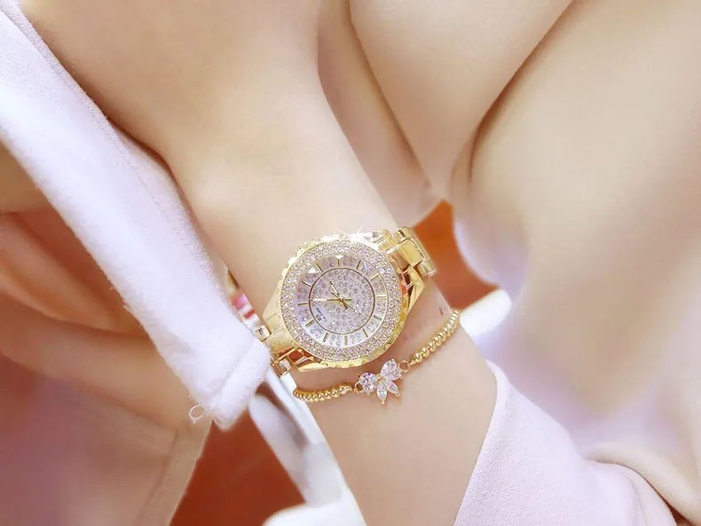 2023 Ladies Wrist Watches Dress Gold Watch Women Crystal Diamond Watches Stainless Steel Silver Clock Women Montre Femme