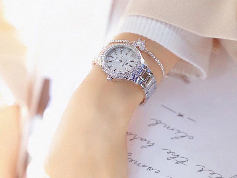 2023 Ladies Wrist Watches Dress Gold Watch Women Crystal Diamond Watches Stainless Steel Silver Clock Women Montre Femme