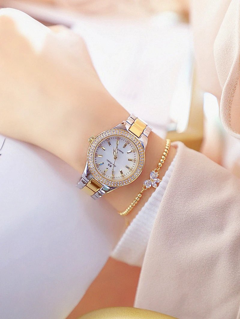 2023 Ladies Wrist Watches Dress Gold Watch Women Crystal Diamond Watches Stainless Steel Silver Clock Women Montre Femme