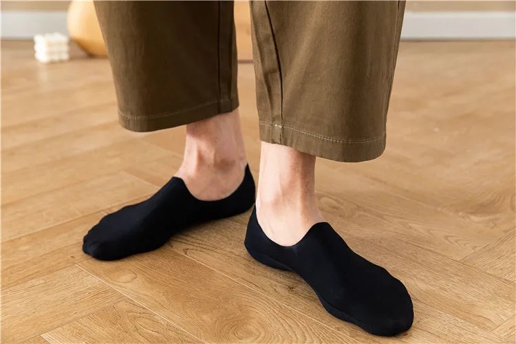 5pairs Men's Socks Cotton Breathable Summer Ultra-thin No Show Ice Silk Sock Silicone Non-slip Bottom Absorb Sweat Men Boat Sock