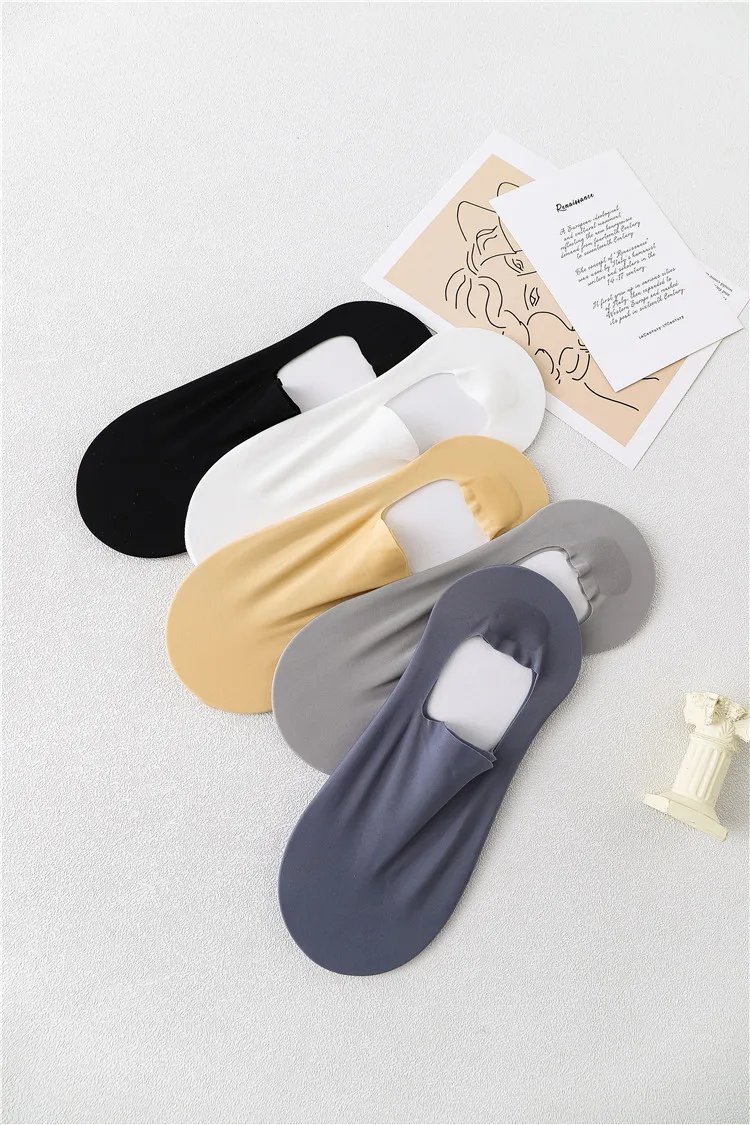 5pairs Men's Socks Cotton Breathable Summer Ultra-thin No Show Ice Silk Sock Silicone Non-slip Bottom Absorb Sweat Men Boat Sock