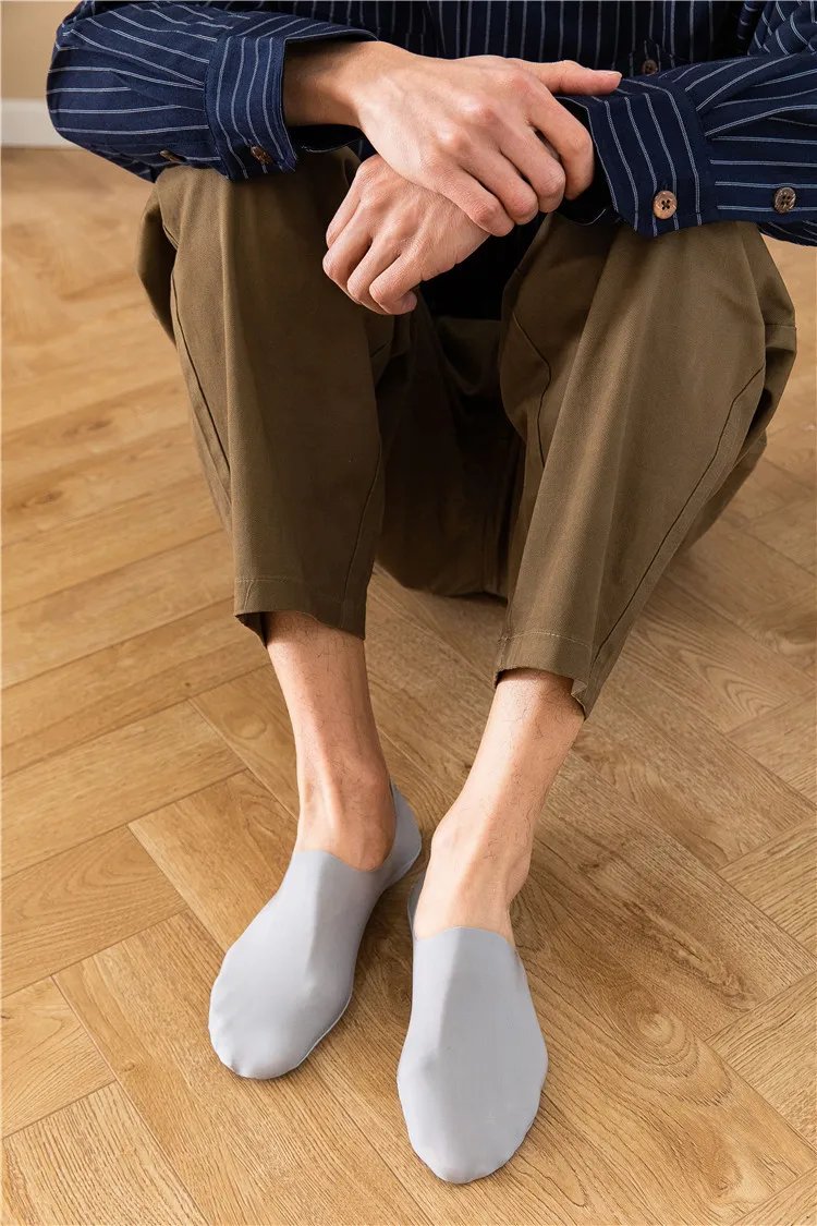 5pairs Men's Socks Cotton Breathable Summer Ultra-thin No Show Ice Silk Sock Silicone Non-slip Bottom Absorb Sweat Men Boat Sock