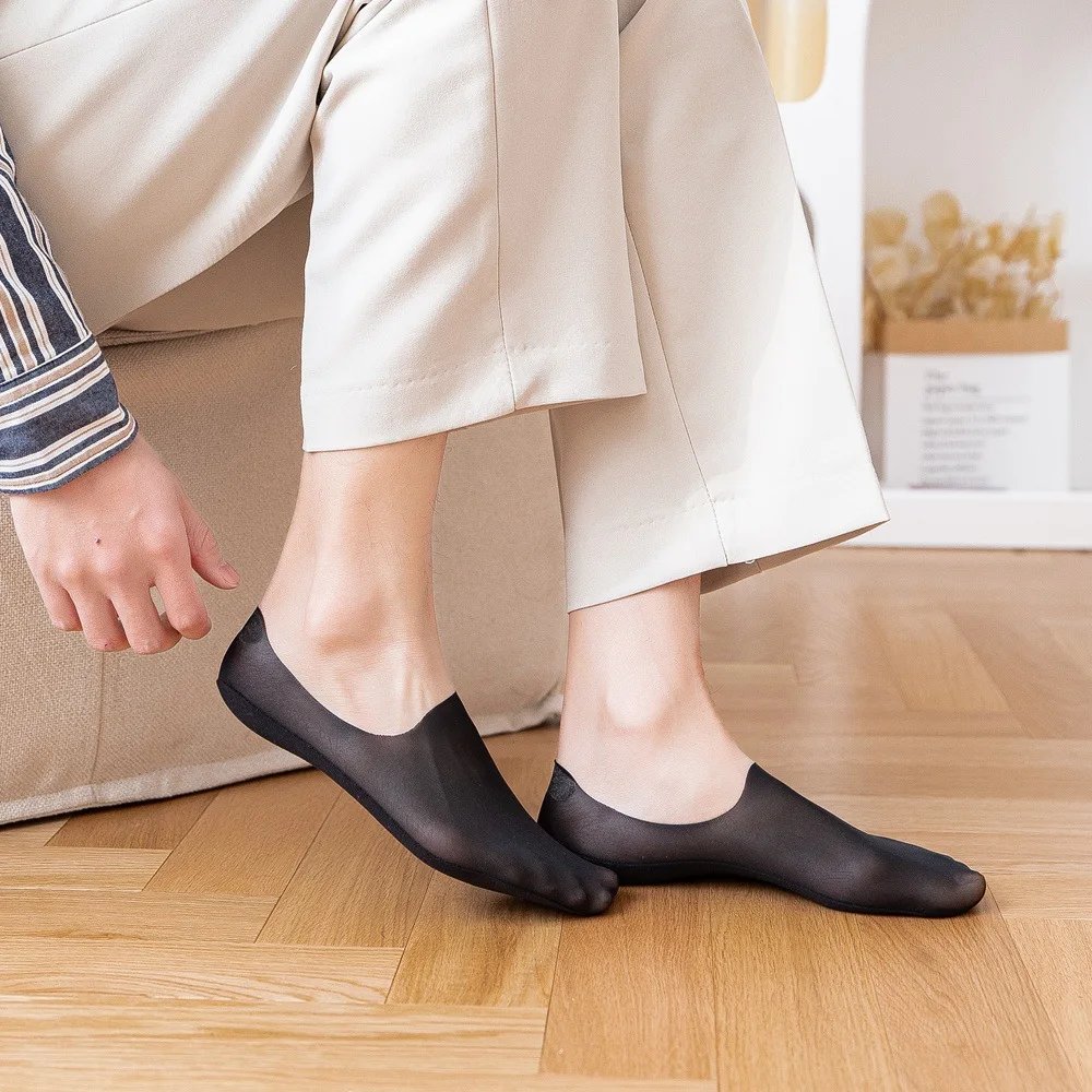 3 Pairs  Men's Boat Socks Summer Ultra-thin Breathable Solid Color Sock Slippers Comfortable Soft  Ice Silk Low Cut Men Sokken