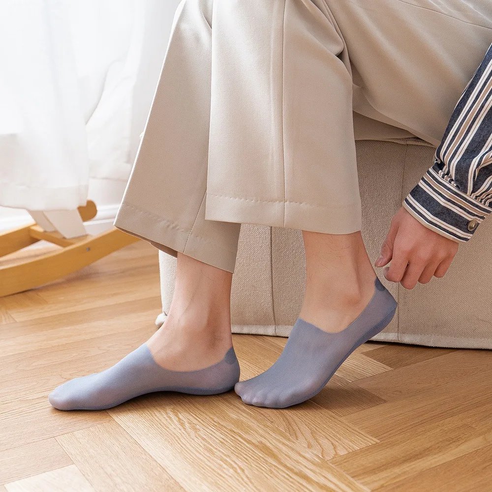 3 Pairs  Men's Boat Socks Summer Ultra-thin Breathable Solid Color Sock Slippers Comfortable Soft  Ice Silk Low Cut Men Sokken