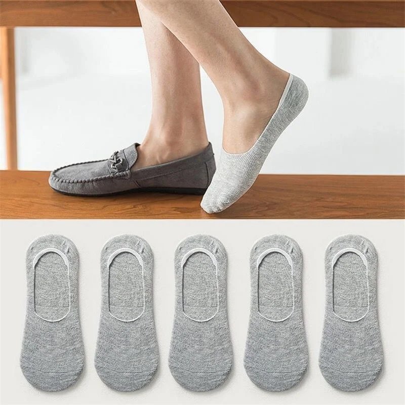 5 Pairs Stripe/Solid/Dots Men Cotton Boat Socks Summer Thin Invisible Women Silicone Non-slip Socks for Sports