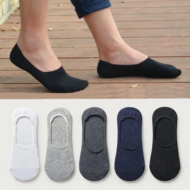 5 Pairs Stripe/Solid/Dots Men Cotton Boat Socks Summer Thin Invisible Women Silicone Non-slip Socks for Sports