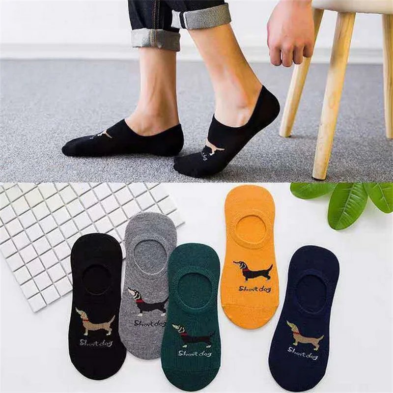 5 Pairs Stripe/Solid/Dots Men Cotton Boat Socks Summer Thin Invisible Women Silicone Non-slip Socks for Sports
