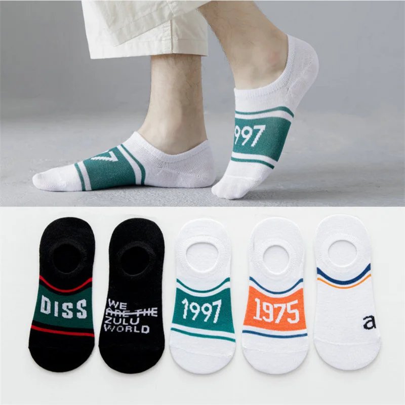 5 Pairs Stripe/Solid/Dots Men Cotton Boat Socks Summer Thin Invisible Women Silicone Non-slip Socks for Sports