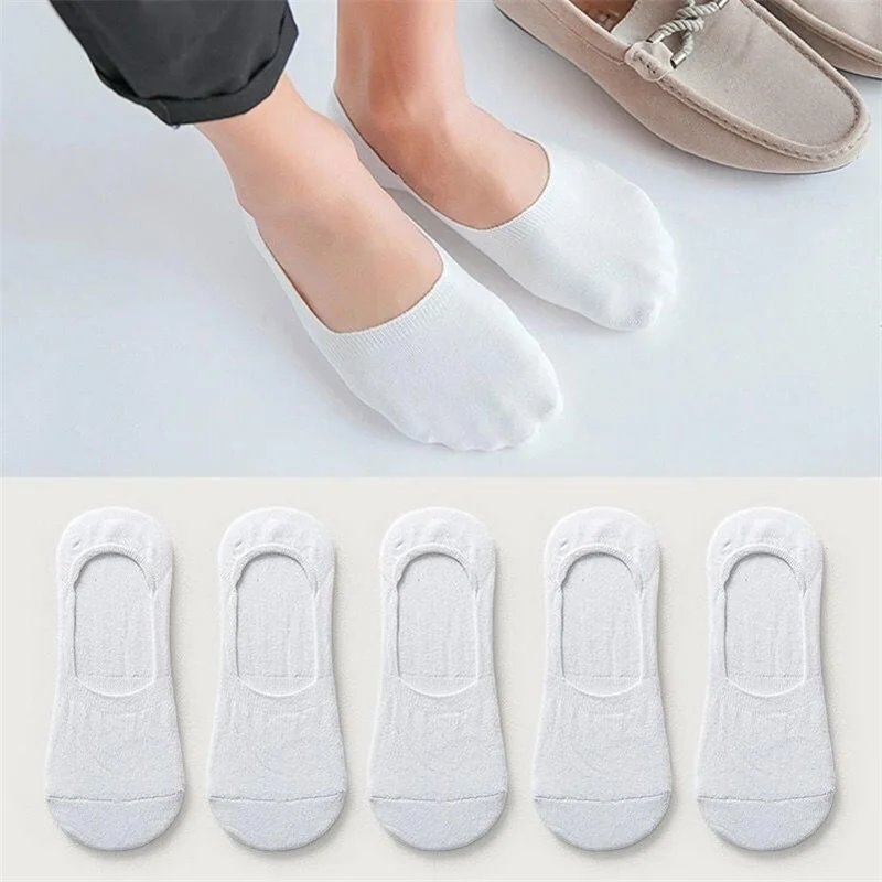 5 Pairs Stripe/Solid/Dots Men Cotton Boat Socks Summer Thin Invisible Women Silicone Non-slip Socks for Sports