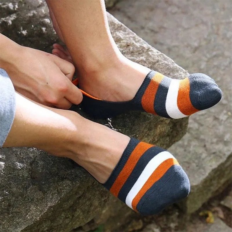 5 Pairs Stripe/Solid/Dots Men Cotton Boat Socks Summer Thin Invisible Women Silicone Non-slip Socks for Sports