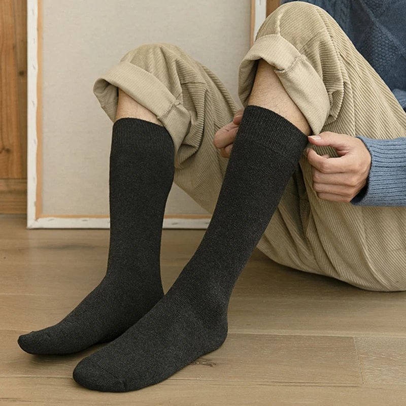 Men&lsquo;s Warm Socks Winter Thick Thermal Knee High Long Snow Cold Compression Stockings Leg Cover Calf Black Terry Socks Male