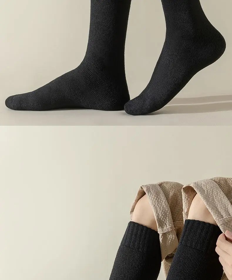 3 Pair Winter Thick Warm Men's Knee High Wool Socks High Quality Merino Wool Calf Socks Harajuku Retro Cashmere Snow Socks Men