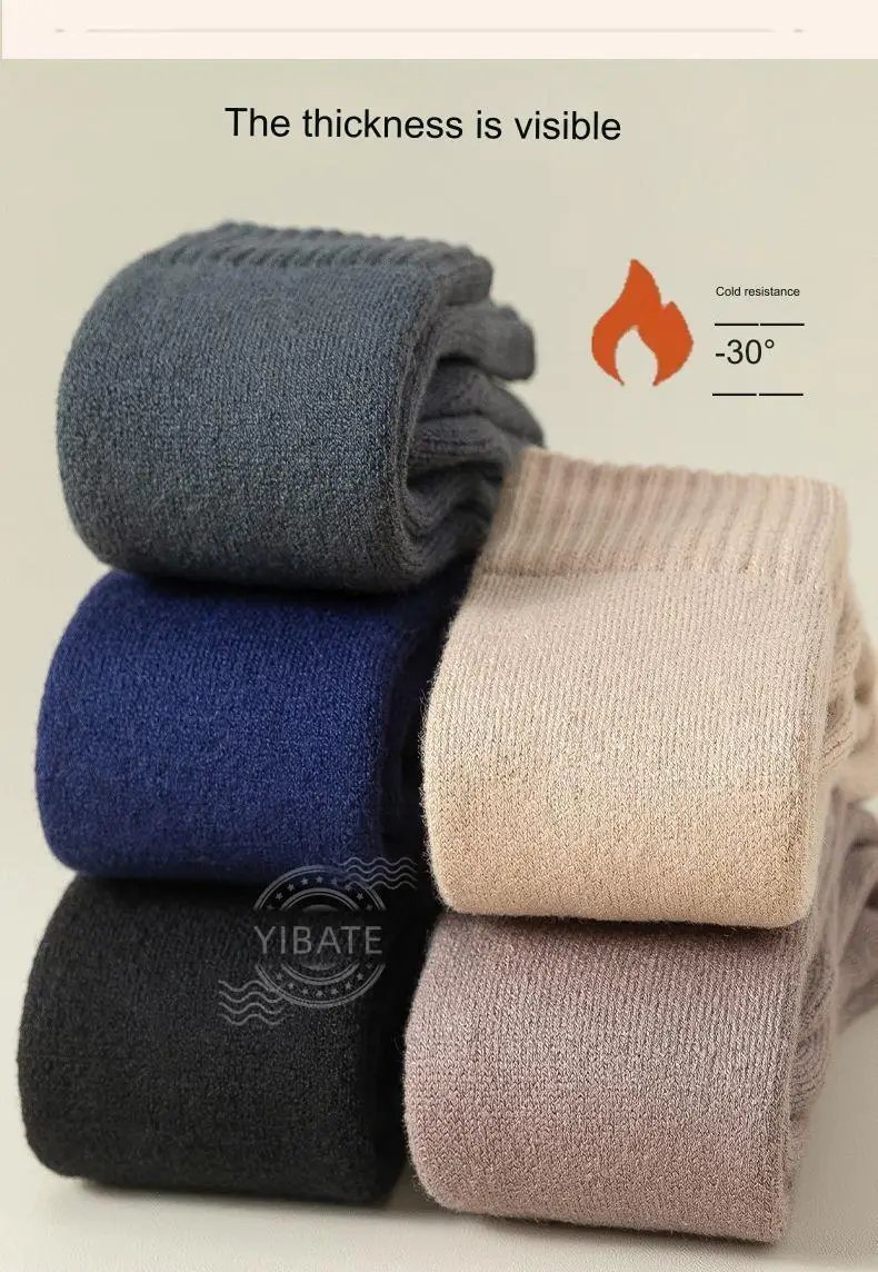 3 Pair Winter Thick Warm Men's Knee High Wool Socks High Quality Merino Wool Calf Socks Harajuku Retro Cashmere Snow Socks Men