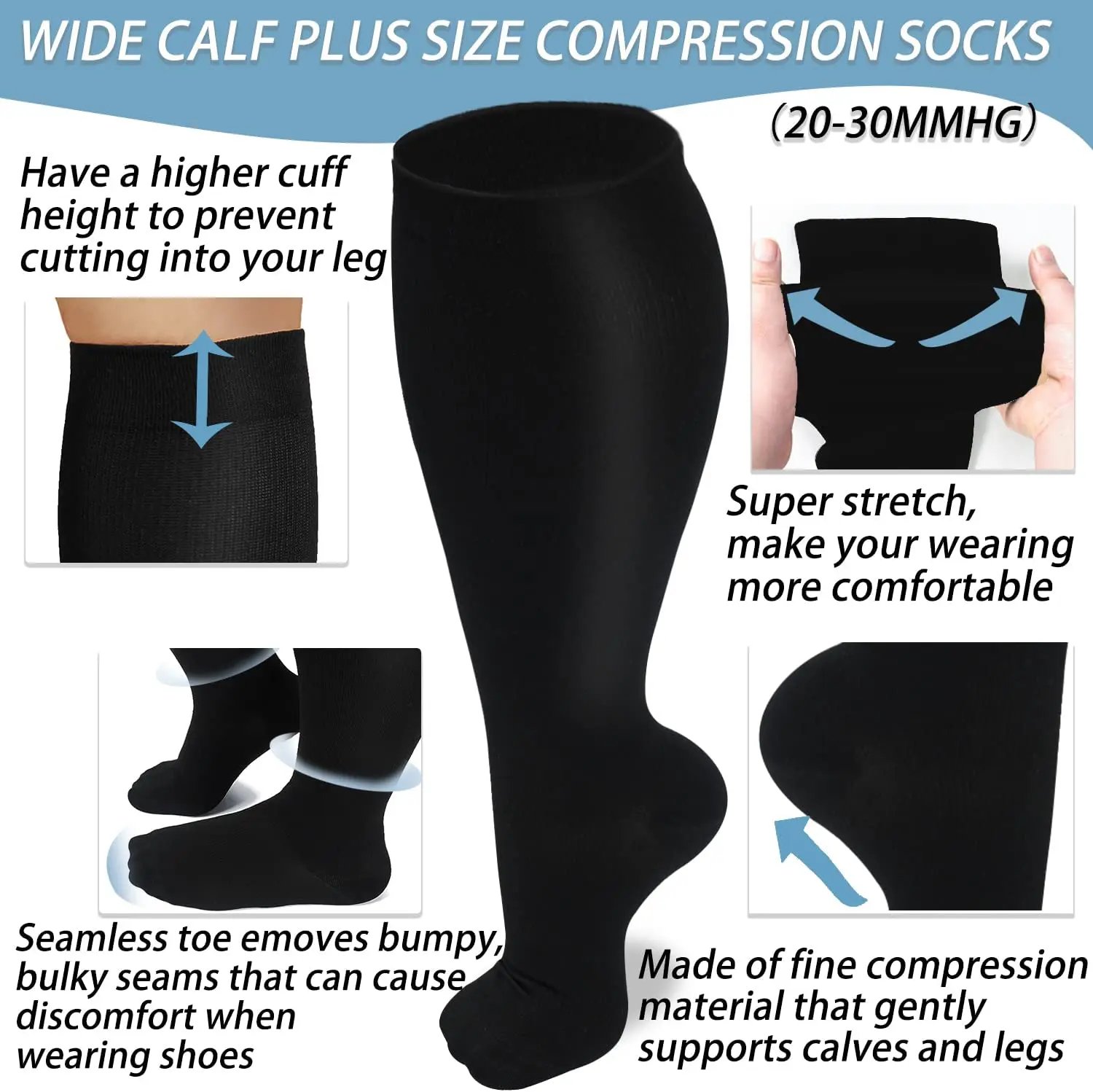 3 Pairs 5XL Compression Socks Wide Calf Women Men Support Stockings Reduces Swelling Pain Nurses Running Pregnant Travel Flight 3 Pairs 5XL Compression Socks Wide Calf Women Men Support Stockings Reduces Swelling Pain Nurses Running Pregnant Travel Flight