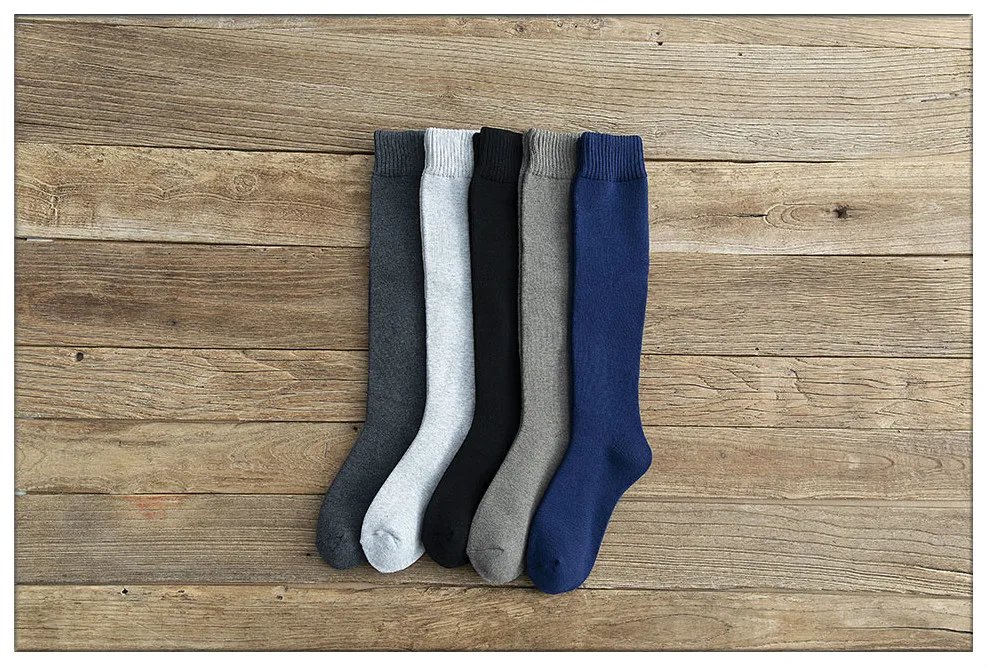 Winter Men's New High-Grade Thick Warm Solid Color Wool Material Fashion Casual Calf Long Socks 3 Pair