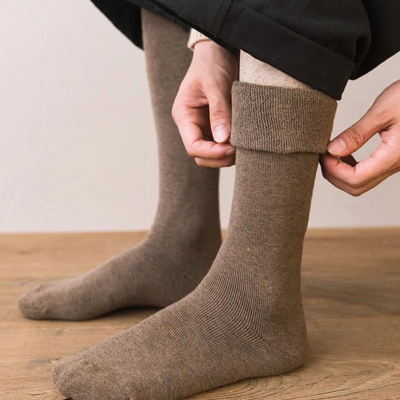 3 Pairs Men's Stocking Warm Hot Knee High Long Leg Terry Socks Cotton Thicken Cover Calf Socks Autumn Winter Calcetines Hombre
