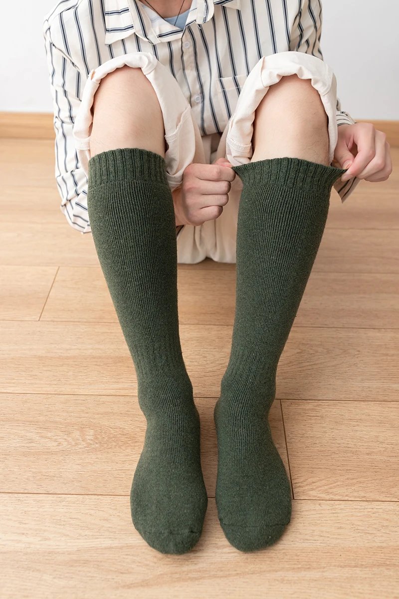 1Pairs Wool Knee-high Stockings Men's Winter Thicken Warm Harajuku Casual High Sock Soft Comfortable Breathable Long Socks Man