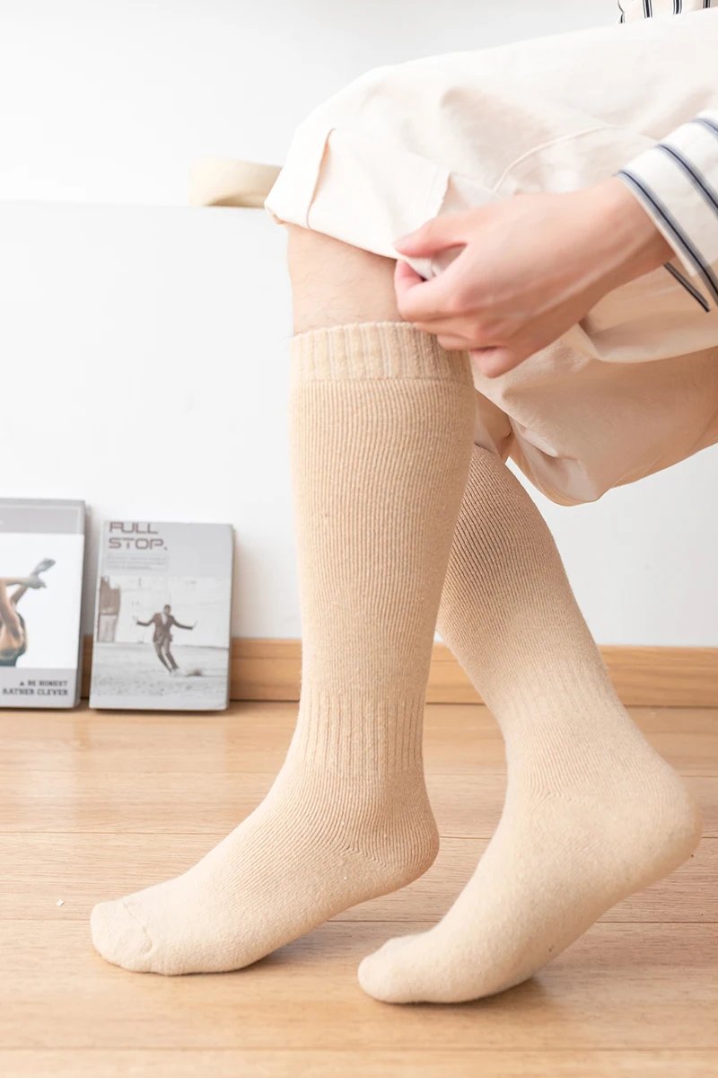 1Pairs Wool Knee-high Stockings Men's Winter Thicken Warm Harajuku Casual High Sock Soft Comfortable Breathable Long Socks Man