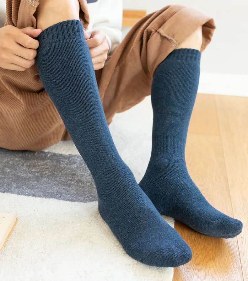 Men Knee High wool Socks Fashion JK Thin Slim Solid Color Non-slip Stockings Comfortable Solid Color Cotton Sports Male Socks