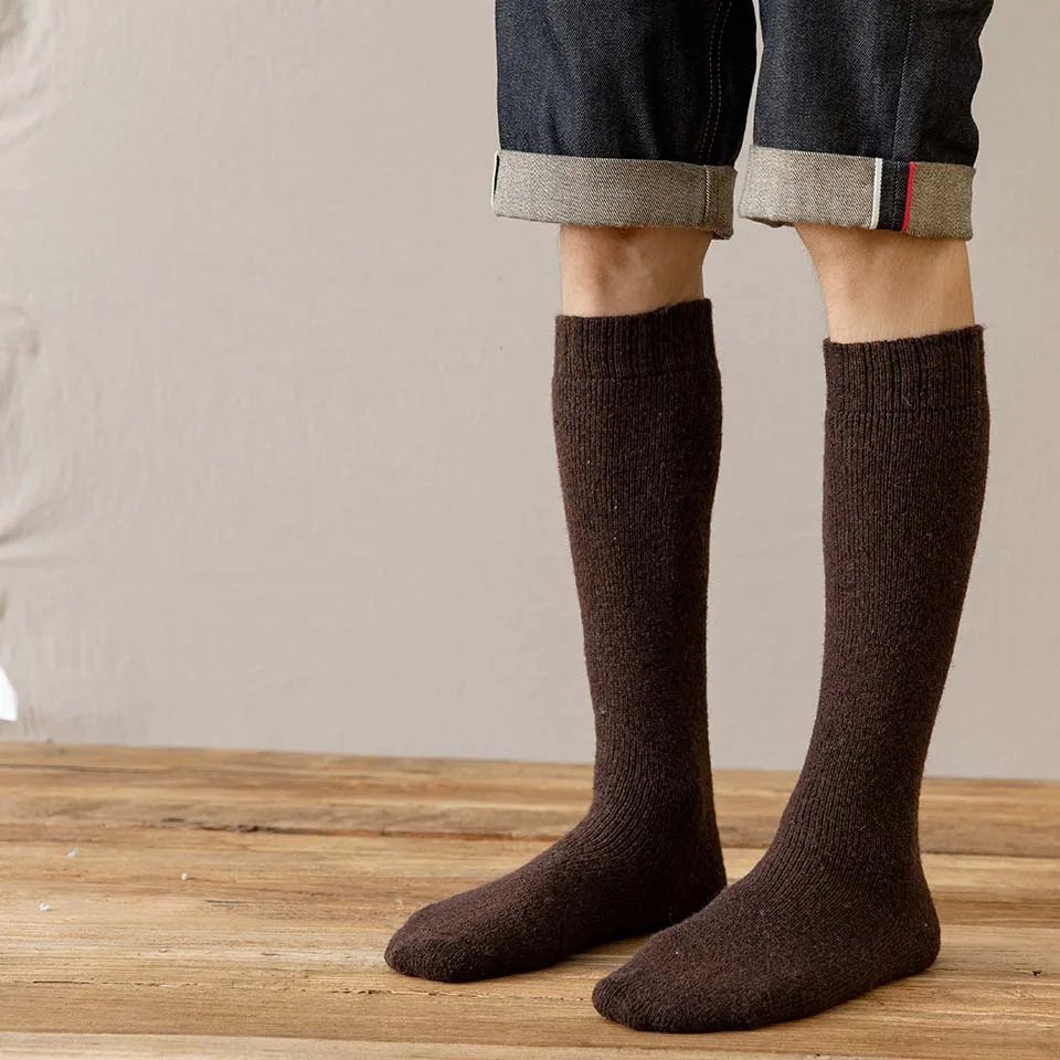Winter Men's Knee Wool Long Socks Thick Warm Harajuku Retro Compression High Male Sock 3 Pair