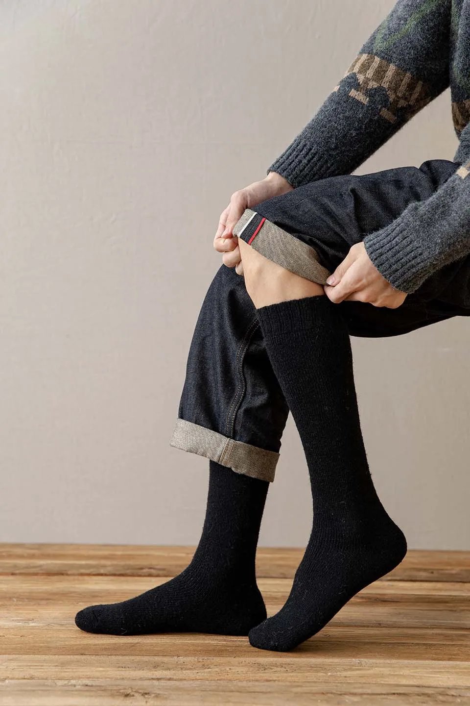 Winter Men's Knee Wool Long Socks Thick Warm Harajuku Retro Compression High Male Sock 3 Pair