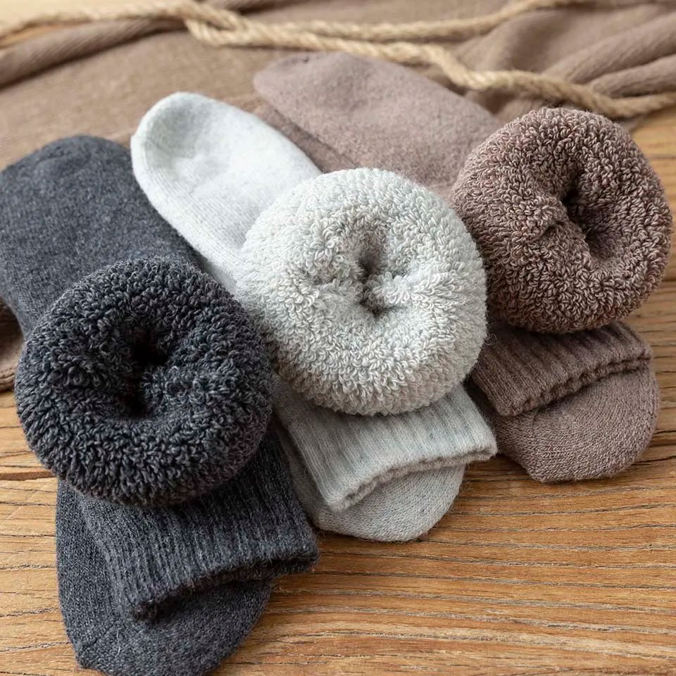 Winter Men's Knee Wool Long Socks Thick Warm Harajuku Retro Compression High Male Sock 3 Pair