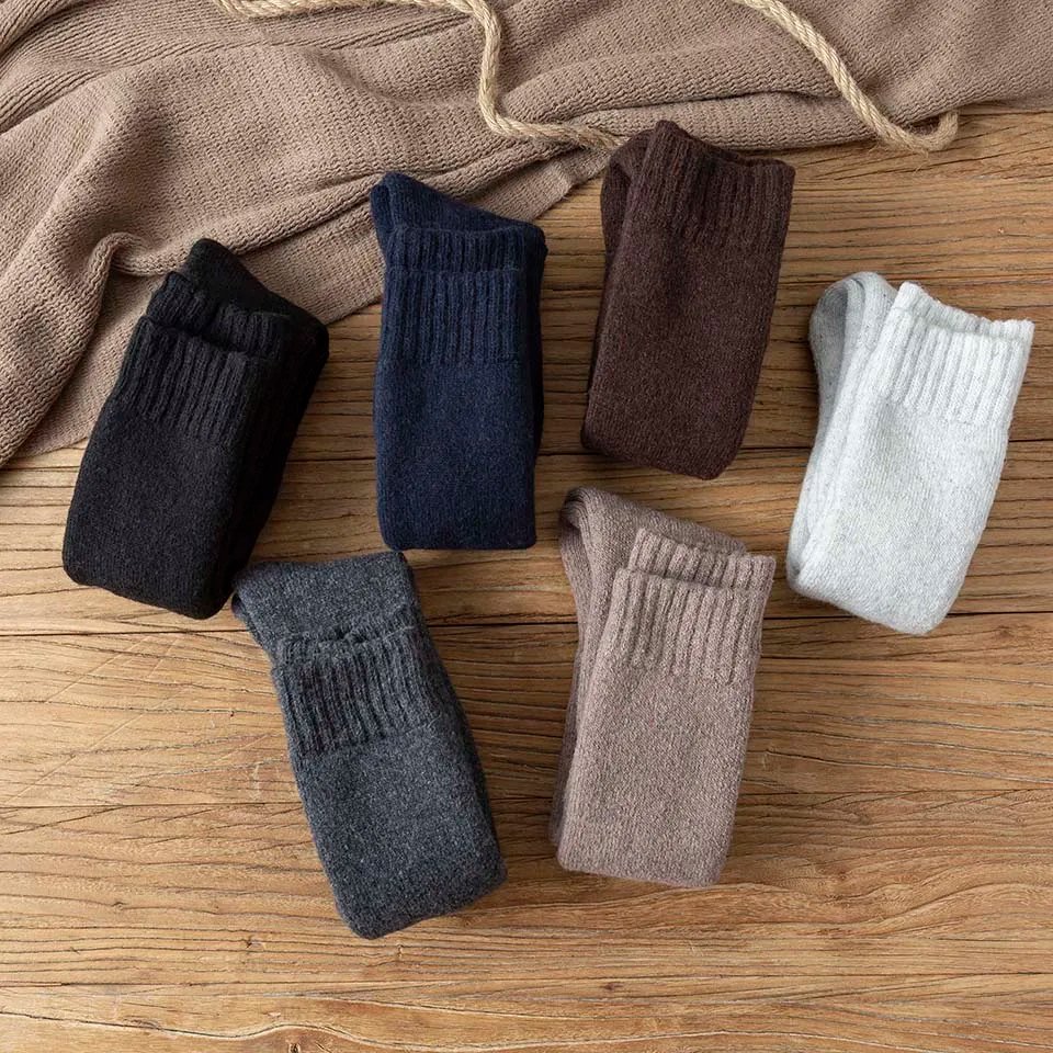 Winter Men's Knee Wool Long Socks Thick Warm Harajuku Retro Compression High Male Sock 3 Pair