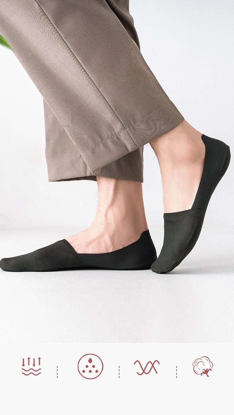 Men's Summer Shallow Invisible Socks 3Pairs Seamless Silk Breathable Cotton Bottom Sock Silicone Anti-slip Men Solid Color Socks
